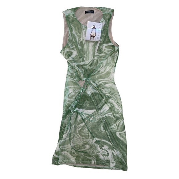 naked wardrobe Dresses & Skirts - Naked Wardrobe NWT lime green white swirl cutout mini dress women’s size XL
